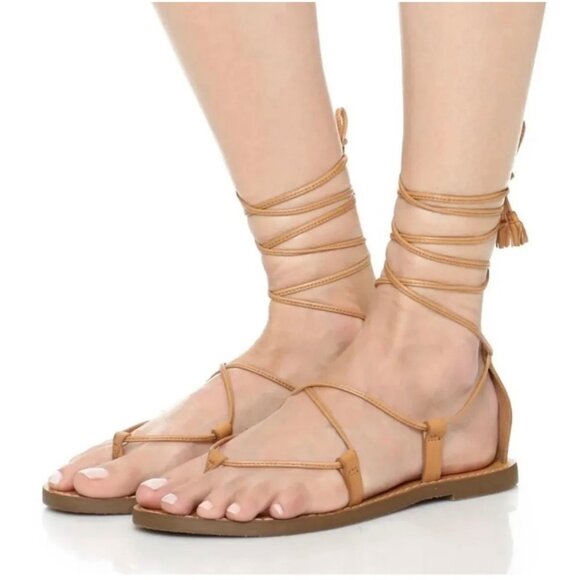 SIZE 9.5 Madewell The Boardwalk Tan Leather Strappy Gladiator Sandals - Picture 1 of 9